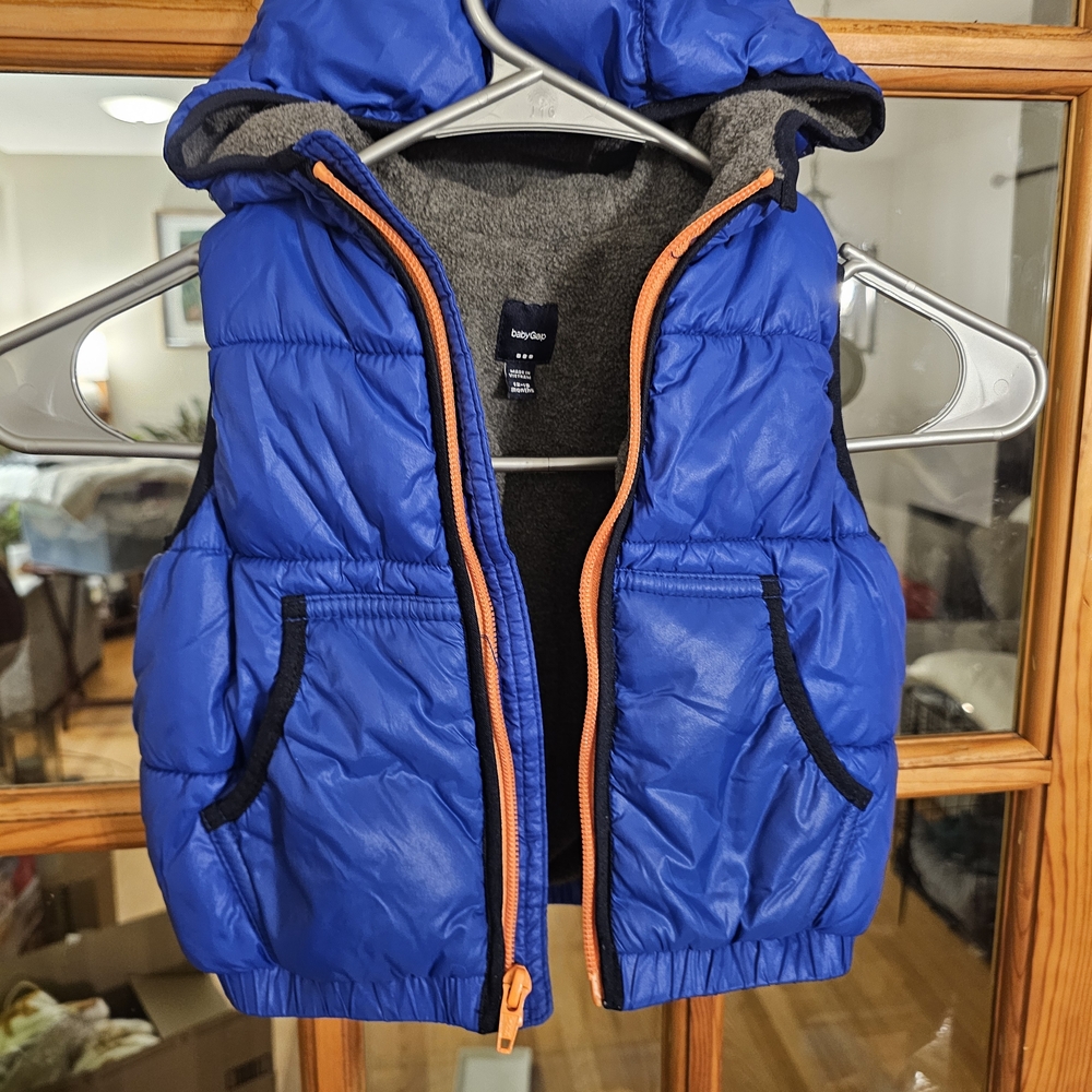 Baby Gap Blue Puffer Vest with Orange Zipper & Fleece Interior